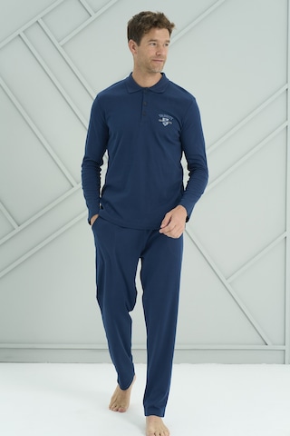 Erkek Interlok Penye Uzun Kol Pijama Takımı 2206 Açık Lacivert Açık Lacivert