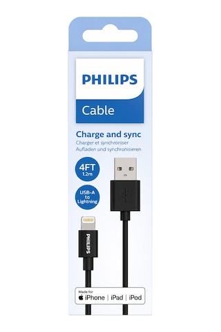 Philips Dlc3104v/00 Mfi Lisanslı Usb-a To Lightning Hızlı Şarj Ve Data Kablosu 1.2m Siyah