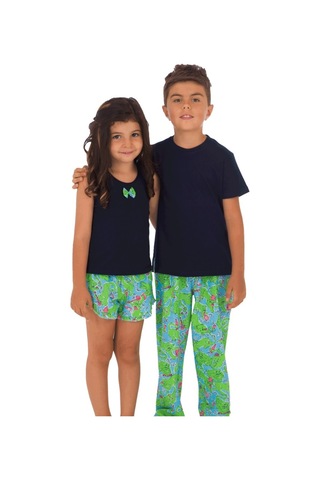 The Don Aile Lacivert-Yeşil Desenli Erkek Şort Takımı (9-14 Yaş)