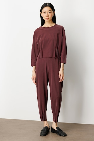 On Kadın Pile Detaylı Sıfır Yaka Bluz 64408 Bordo Bordo