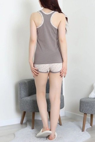 Modi Şortlu Pijama Takımı Vizonbej - 52357.2161. Açık Bej - Siyah