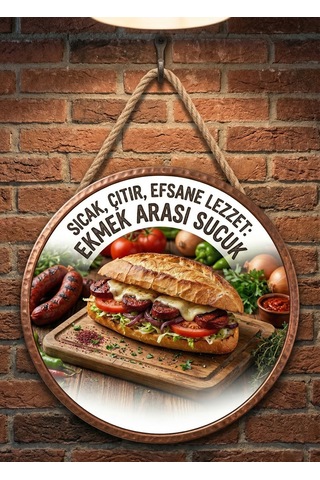 Mayeka Ekmek Arası Sucuk Temalı Büfeler Cafeler Köfteciler İçin Ahşap Duvar Kapı Dekoratif Süs Tablo 17