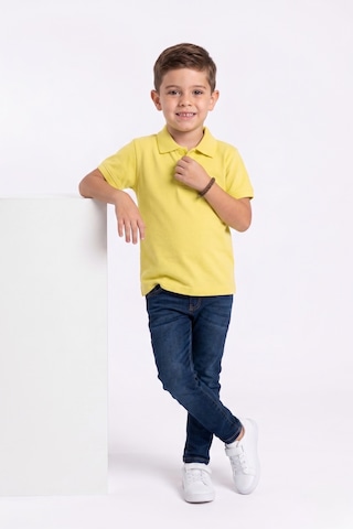 Nacar Store Unisex Çocuk Polo Yaka Kısa Kollu Lakost Tişört Okula Dönüş Acık Sarı