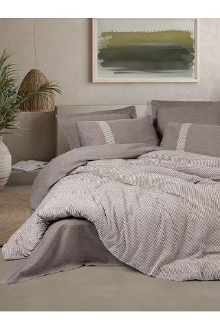 Ribbed Linje Kahve Çk Nevresim Takımı Kahve