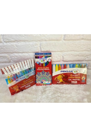 Kidz İlkokul 12'li Keçeli Boya + 12'li Kuru Boya + 12'li Pastel Boya Ergonomik Üçlü Boya Seti