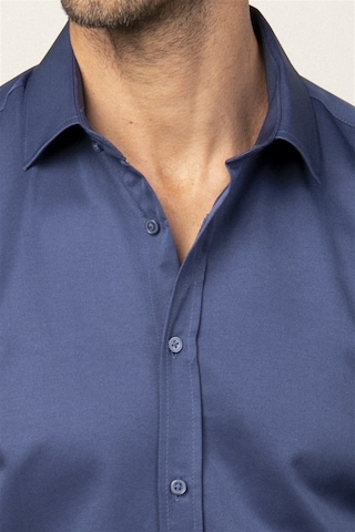 Tudors Modern Slim Fit Düz Saten Erkek Gömlek-23053 Lacivert