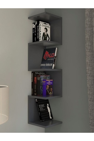 Antrasit Mdf Zigzag Köşe Duvar Rafı / Kitaplık