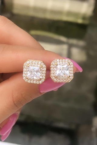 Niki Aksesuar Vip Diamond Kare Küpe Gold