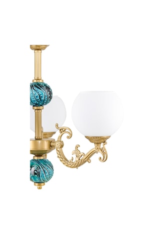 Dede Üç Kollu Zamak Avize Beyaz Camli Yeşil Çinili