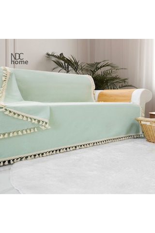 Dnc Home Tekstil Ndchome Premium Keten Adaçayı Ponponlu Koltuk Örtüsü 170 X 220
