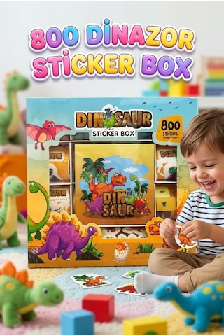 Dinosaur Sticker Box 800 Parça Eğitici Dinozor Temalı Çıkartma, Not Defteri Ve Origami Seti