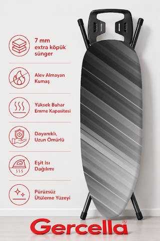 Hediyeli Gercella Nova Gri Ütü Masası Kılıfı Bezi Örtüsü