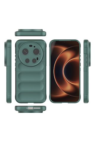 Xiaomi 17 Ultra Kılıf Kamera Korumalı Darbe Emici Esnek Oyuklu Arka Yüzey Tasarımlı Etnik Silikon Kapak Koyu Yeşil