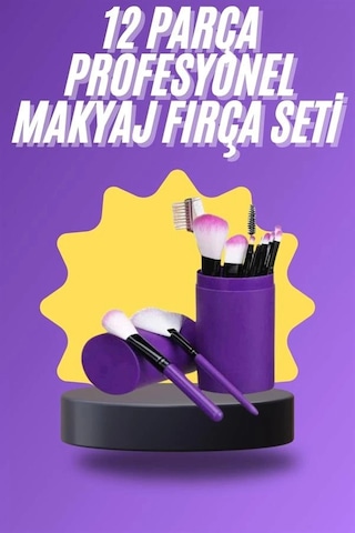 12 Parça Makyaj Fırça Seti Profesyonel Fondöten Allık Far Kontür Fırçası Krgltgszat8owq9j9u0
