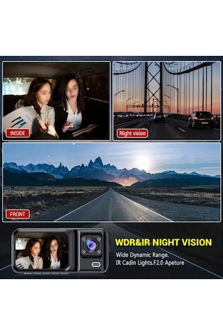 Monyee Araba Dvr Çift Kameralı Siyah A98 - 1080p Hd, Gece Görüşü, Döngü Kayıt, Çarpma Kilidi, 2 İnç Ips Ekran Sd Kart Yok