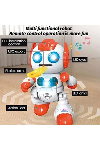 Uzaktan Kumandalı Sesli Disk Atan Robot Turuncu Çok Renkli