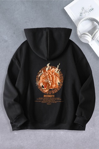 Ciel Lune Nevermind Unisex Kadın Erkek Tiger Baskılı Oversize Sweatshirt 2 İplik Siyah Siyah