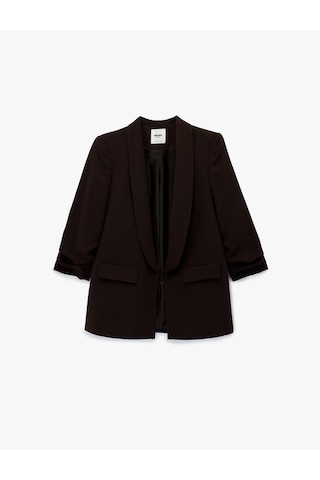 Koton Şal Yaka 3/4 Kollu Uzun Blazer Ceket Kahverengi 6sak50004uw Kahve