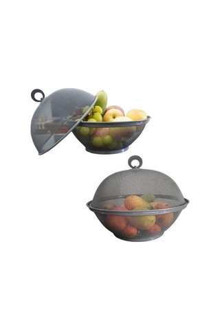 Pazly Kapaklı Meyve Tutucu Hızlı Boşaltma Süzgeci, Yeniden Kullanılabilir Mutfak Sepeti, Modern Sinek Önleyici, Aşınmaya Dayanıklı Mavi Mavi