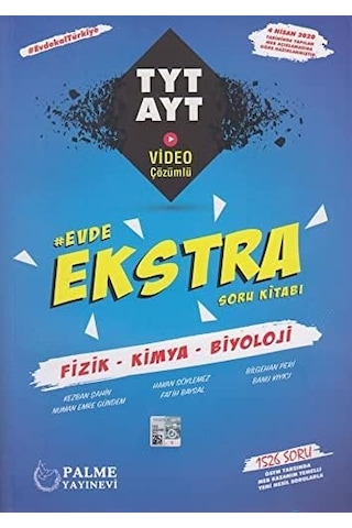 Palme Tyt Ayt Fizik Kimya Biyoloji Evde Ekstra Soru Kitabı Kapak Değişebilir