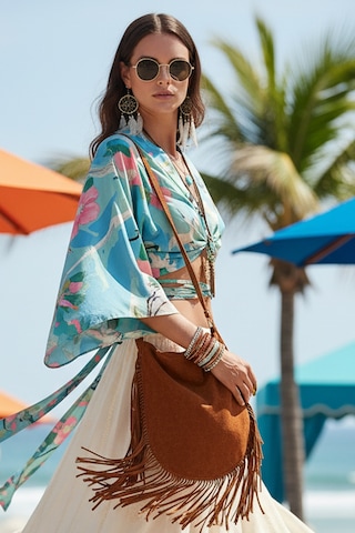 Fashion Cocktail Yeşil Japon Turna Kuşu Desenli Bağlamalı Ipeksi Bohem Kimono Geniş Kol Bluz Crop Yeşil Yeşil