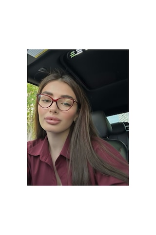 Funeyes River Bordo Cat Eye Metal Aksesuarlı Mavi Işık Korumalı Blue Block Gözlük 58 Ekartman