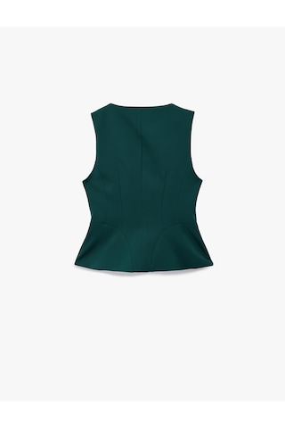 Koton Slim Fit Peplum Kesim V Yaka Düğmeli Blazer Yelek Yeşil 6wak20034pw Zeytin Yeşili