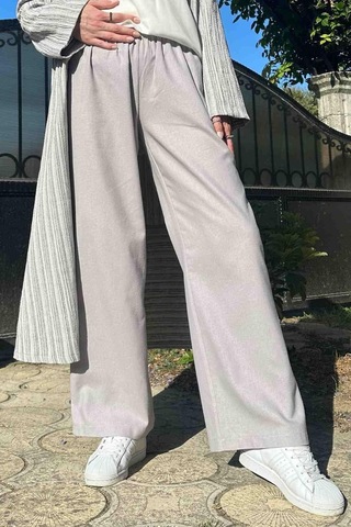Rabia Şamlı Gri Keten Pantolon Normal