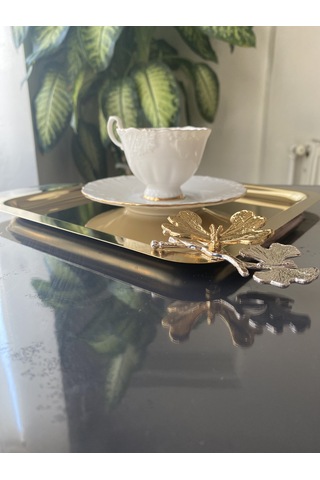 KARE KELEBEKLİ GOLD TEPSİ 6 ADET 1. KALİTE  (HEDİYELİ) KAHVE SÖZ