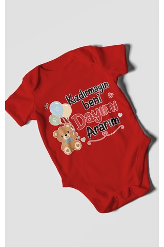 Morivokids Kızdırmayın Beni Dayımı Ararım Kısa Kollu Bebek Body %100 Pamuk Kırmızı