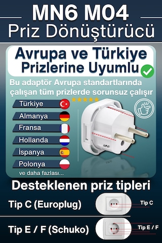 Mn6 M04 Priz Dönüştürücü/3 Adet/a-kalite Fiş Çevirici Adaptör-şarj Aleti Fiş Dönüştürücü