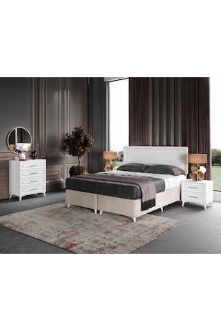 Sanat 6 Kapaklı Komple Mdf Beyaz Yatak Odası Takı