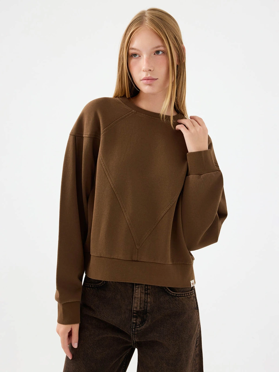 Loft Long Crop Kahverengi Kadın Sweatshirt Lf2041267 Kahverengi