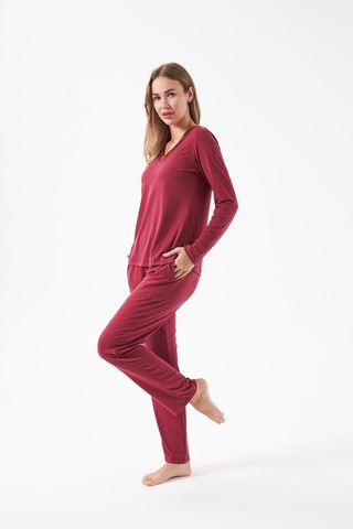 Relax Mode Kadın V Yaka Pijama Takım - 28091r Bordo