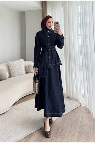 Meecy Tesettür Denim İkili Takım Lacivert Lacivert