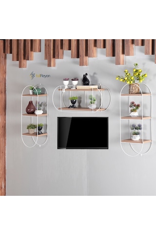 3 Adet Dekoratif Elips Duvar Rafı Tv - Yaşam Ünitesi (523185641)