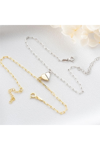 Vaoov 925 Ayar Gümüş Kalp Mıknatıslı Çift Bilekliği Altın - Gümüş