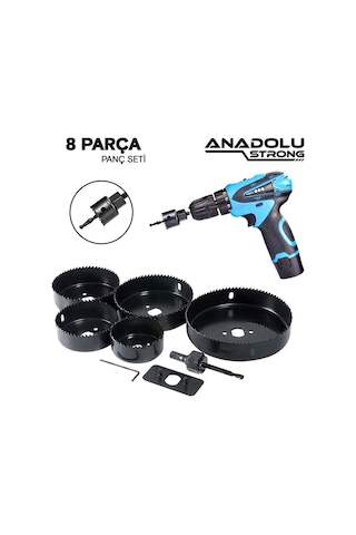 8 Parça Büyük Boy Panç Seti Ahşap Buat Kartonpiyer Alçıpan Delik Açma Oyuk Açma