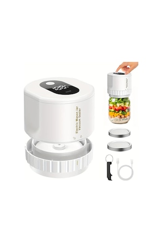 Honeybeeshop Beyaz Taşınabilir Kablosuz Elektrikli Mason Kavanoz Vakum Mühürleyici Usb Şarj Edilebilir Gıda Saklama Fermentasyon