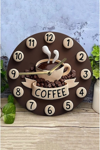 Minimal Kahve Tutkusu Sade Tasarımlı Mdf Duvar Saati 33 Cm Sdw331 Renkli