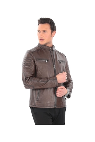 Newzaya Hakiki Deri Erkek Ceket Klasik Şıklıkla Buluşan Modern Stil Kahverengi
