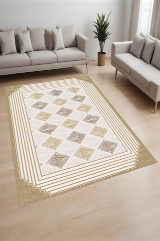 Eliana Home Dijital Baskı Yıkanabilir Kaymaz Taban Salon Halısı Ve Yolluk Rvg0988-fnl238 Bej