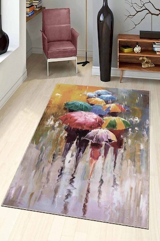 Renkli Kaymaz Tabanlı Dekoratif Modern Salon Halıları Ar779n11 Çok Renkli