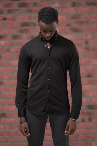 Advante İnce Fitilli Full Likralı Yaka Düğmeli Mevsimlik Slimfit Gömlek Siyah