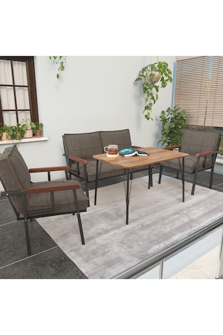 Mygusi Modern Balkon, Bahçe, Cafe - Metal Kanepe Koltuk Takımı - 2+1+1 Masa Kapiçino Cappuccino