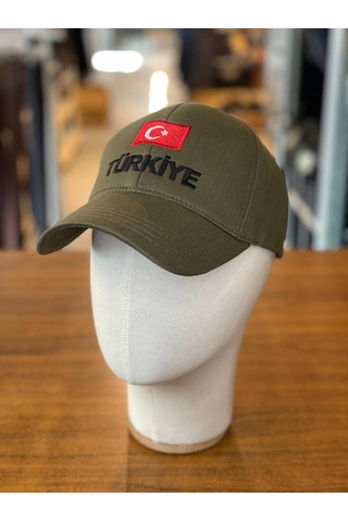 Hamze Türkiye Bayrak Nakış Pamuklu Unisex Cap Şapka Haki