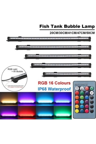 Silkroadselect Longbangdian Shop Boyut-47cm Tarzı M Led Akvaryum Işık Balık Tankı Lambası Rgb Su Geçirmez Uzaktan Kumanda Hava Kabarcık Lambası Sualtı Dalgıç Oksijen Işığı Çok Renkli