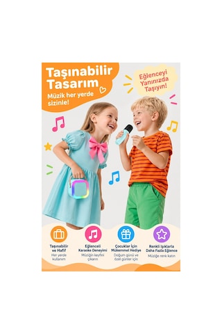 Robeve Blic 2 Mikrofonlu Çocuk Karaoke Hoparlör Ve Bluetooth Hoparlör Led Işıklı Mini Karaoke Seti, 6 Farklı Ses Efekti, Uzun Pil Ömrü, Taşınabilir Çocuk Mikrofonu Ve Çocuk Müzik Aleti Mavi