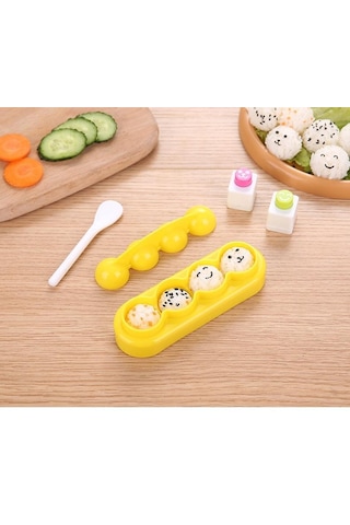 1 Set Pirinç Topu Kalıbı Top Şeklinde Suşi Kalıpları Kaşıklı Çalkalama Kalıbı Deniz Yosunu Kabartma Kalıbı Çocuklar İçin Kendin Yap Yemek Suşi Araçları Sarı