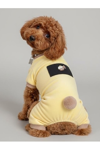 Sunny Cake Pastel Sarı İnce Kadife Köpek Tulum Pijama